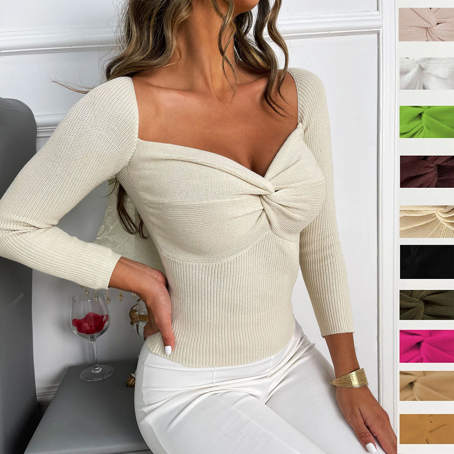 

Y2K Elegant Blouses Chest Cross Long Sleeve Tshirt Bow Temperament Sweater Korean Fashion Streetwear 2022 Autumn Women's Clothes