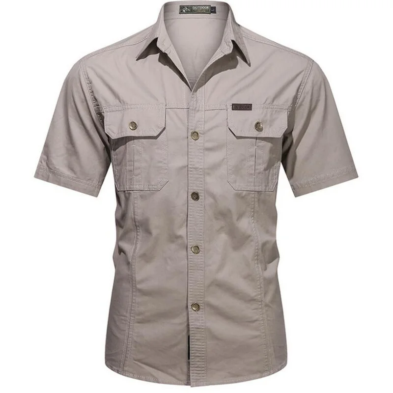Summer Military Uniform Short-Sleeved Shirt Men's Cargo Cotton Workwear Chest Pocket Shirts Outdoor Loose Free Ironing Shirt