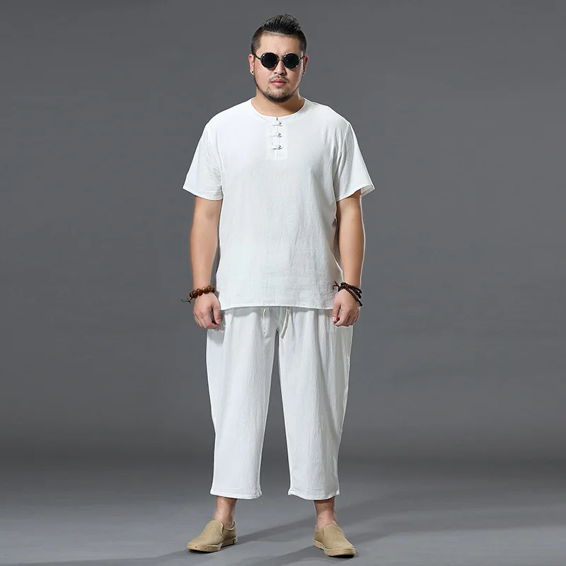 

Cotton and Linen Suit Men's Chinese Style Linen Short SleeveTT-shirt Trendy Laid-Back Hanfu Suit Ethnic Retro Casual Tang Suit