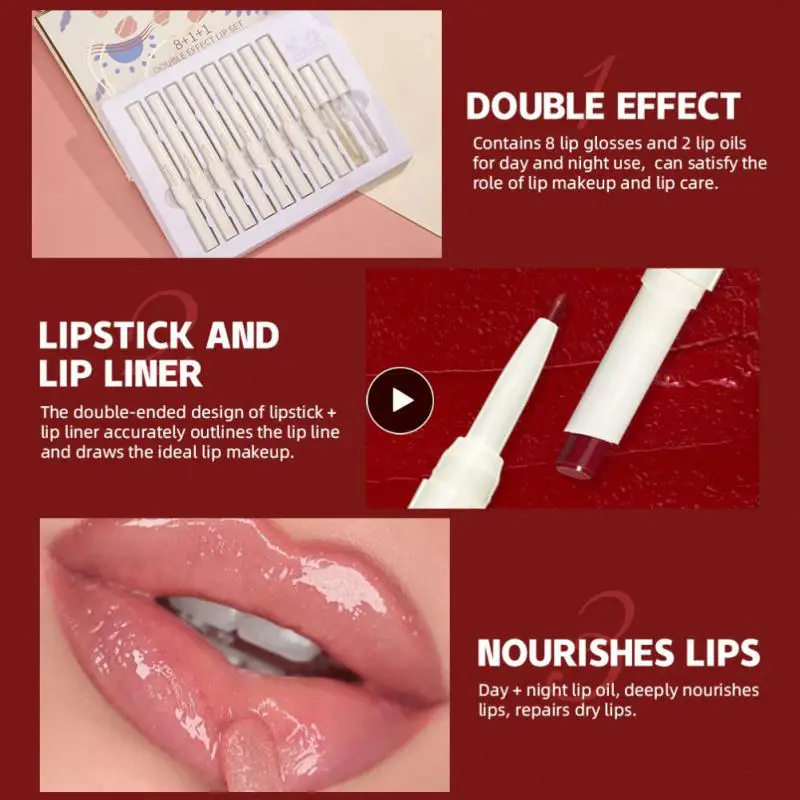 

Rotary Double-ended Lipstick Set Lip Liner Moisturizing Does Not Fade Non-stick Cup Double-ended Matte Lipstick Lip Oil Set