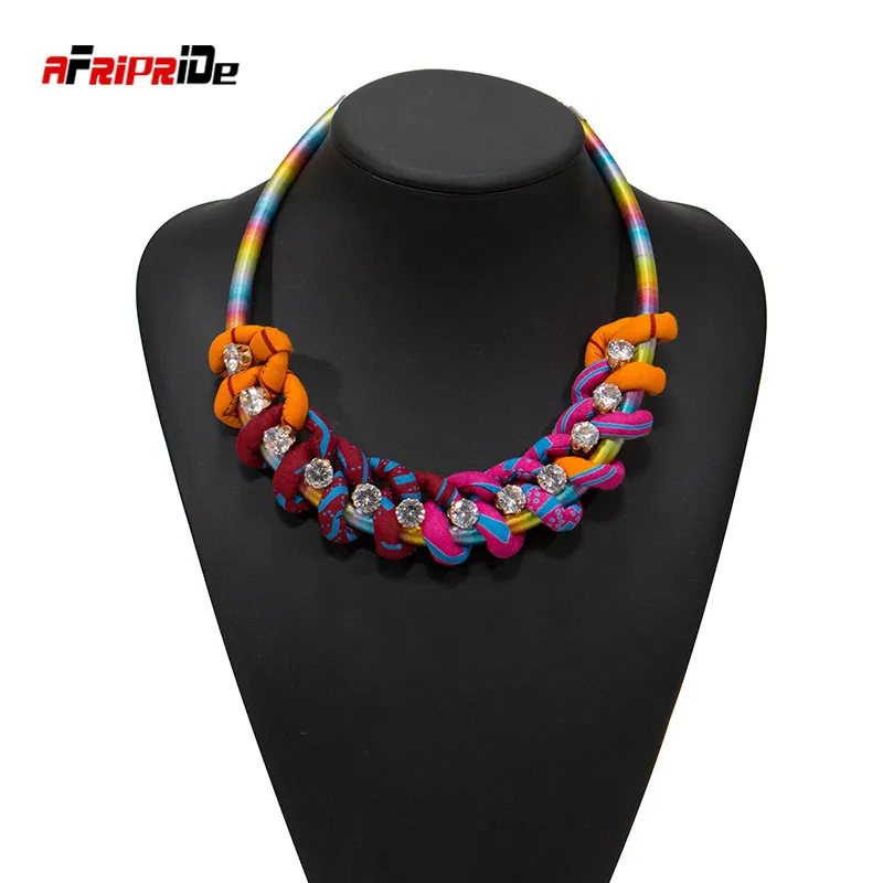 New Ankara Button Bib Crystal Tribal Necklace Choker Necklace Bridal Wedding African Beads Jewelry for Women Wyb548