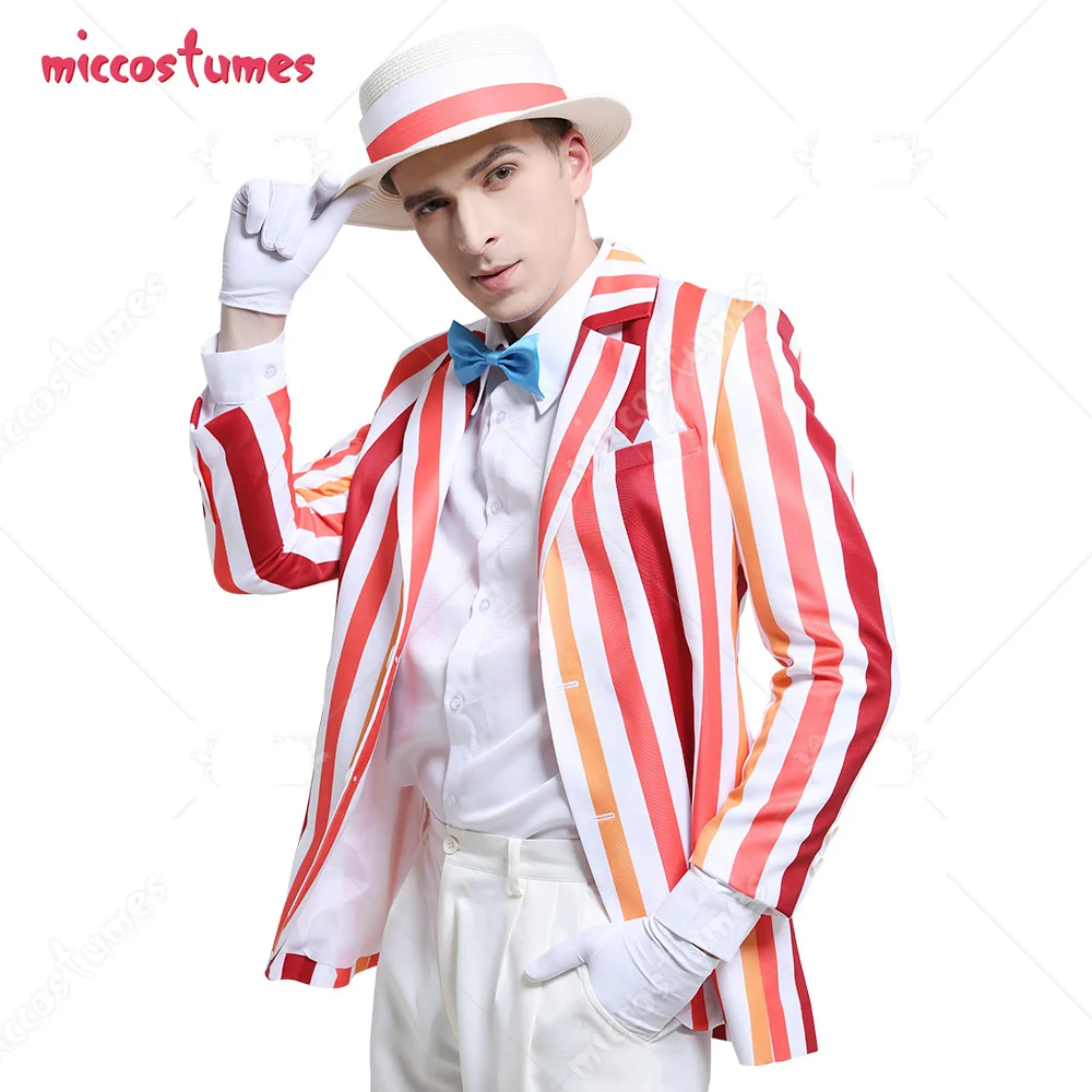 Adult Men Rainbow Suit Striped Suit Jacket Costume Blazer Outfits with Hat Gloves