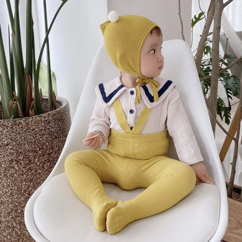 

Infant Kids Suspender Pantyhose Spring Autumn Baby Girls Boys Cute Solid Color High Waist Breathable Bandage Overall Leggings