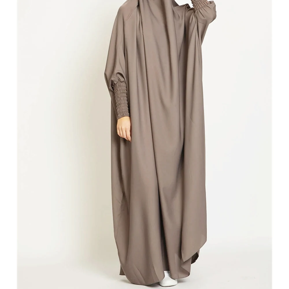 Jilbab One Piece Satin High Quality Muslim Ramadan EID Women Elastic Wrist Sleeve Prayer Abaya Islamic Clothing