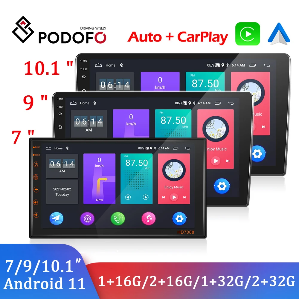 Podofo Android 11 автомобильное радио 2 Din 7 "/9"/10 &quotуниверсальное авто WIFI GPS
