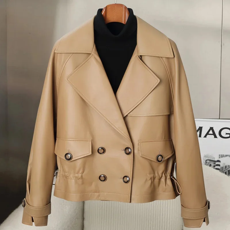 

Sheepskin leather jacket women's short windbreaker loose suit collar jacket casual leather jacket autumn and winter