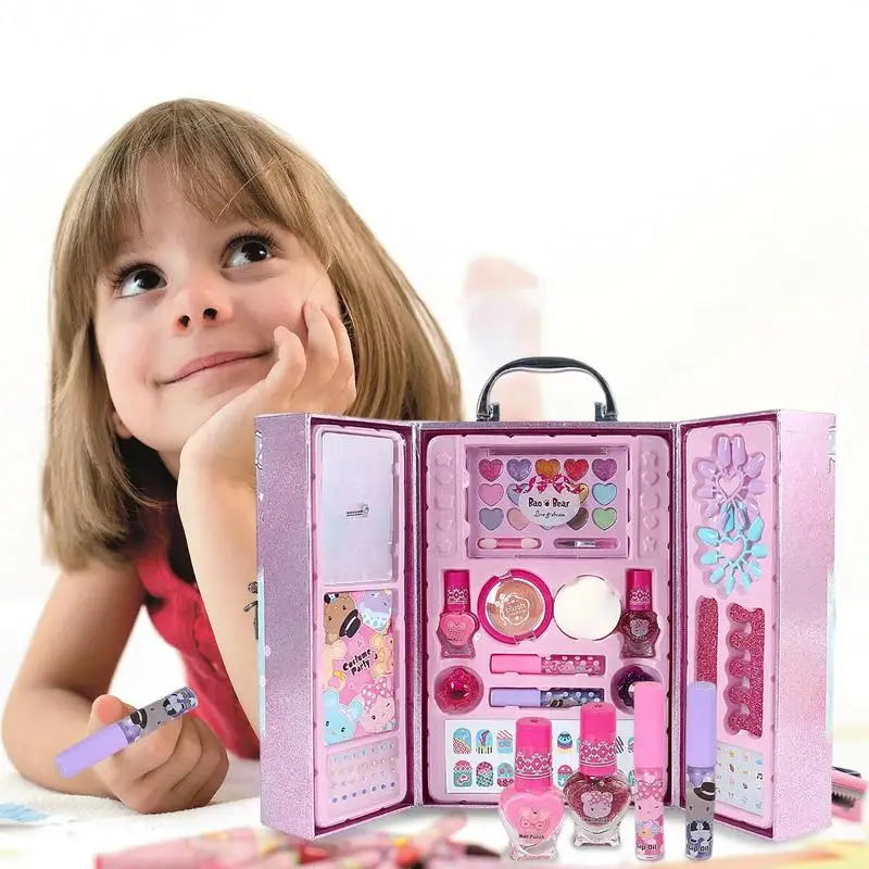 

Детская игрушка для макияжа, набор косметики, безопасная Нетоксичная помада, тени для век, игрушки для девочек и детей