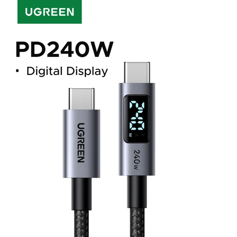 UGREEN USB-C кабель 240 Вт с цифровым дисплеем PD3.1 Type-C шнур для ноутбука MacBook iPhone 17 Samsung S25 Xiaomi зарядное устройство быстрое