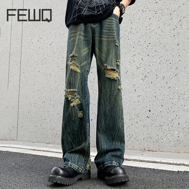 FEWQ High Street Darkwear Нишевые летние мужские джинсы 2024 винтажные прямые брюки