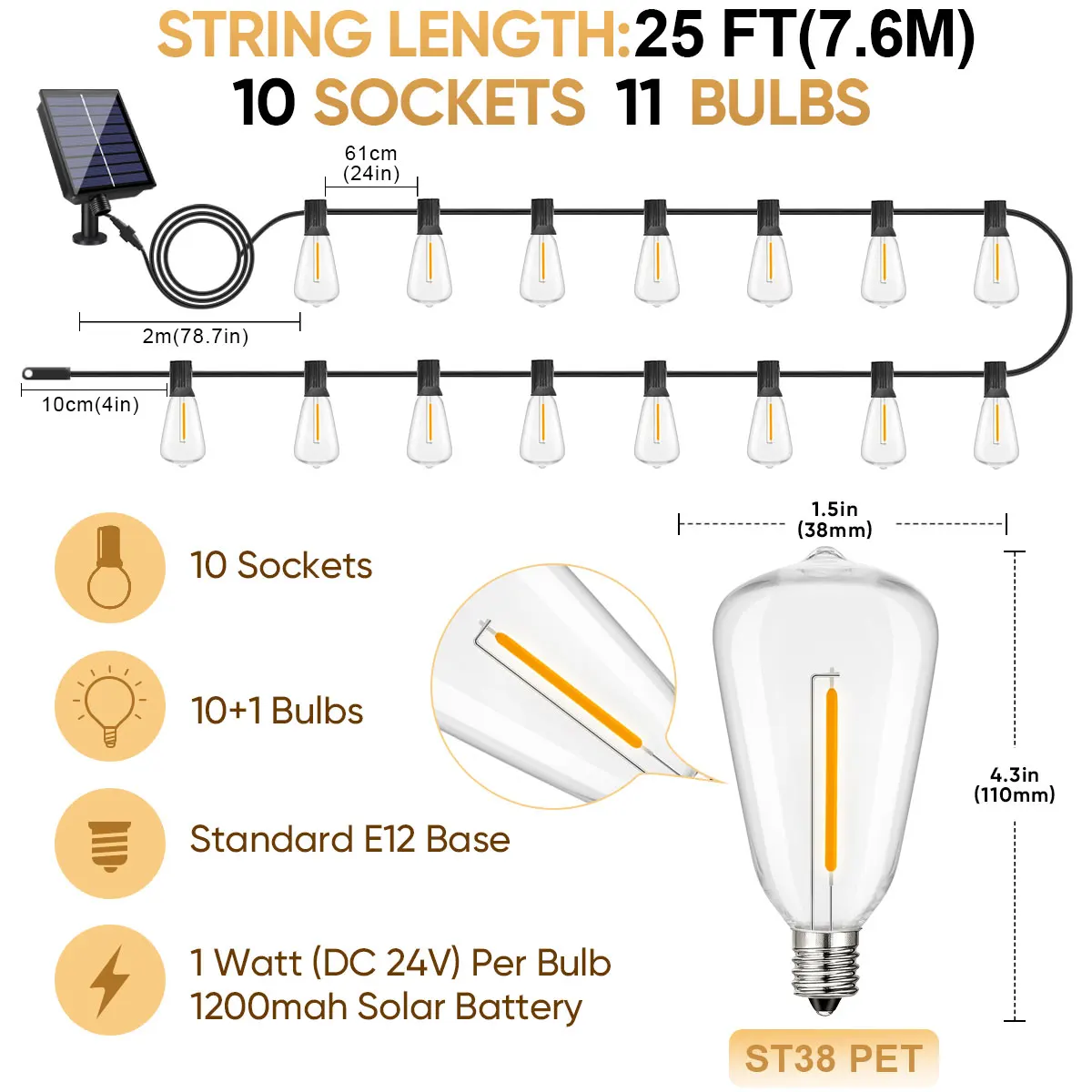 

Солнечная гирлянда Grensk LED теплый белый 10+1 лампочек 7,6 м