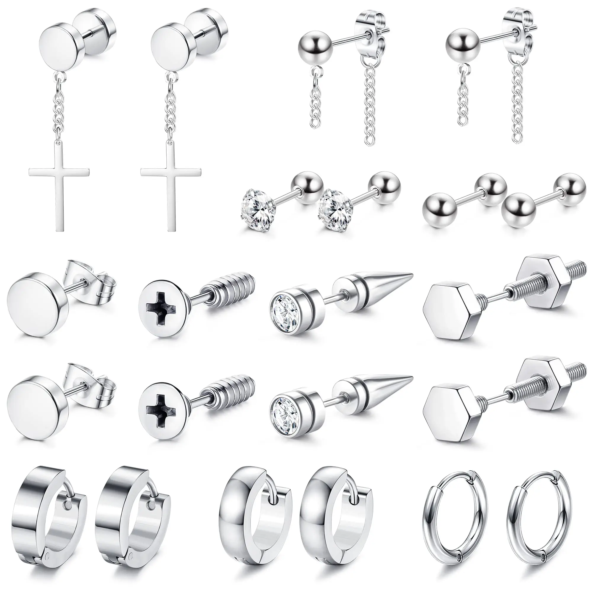 

22 шт., серебряные серьги-гвоздики для мужчин и женщин