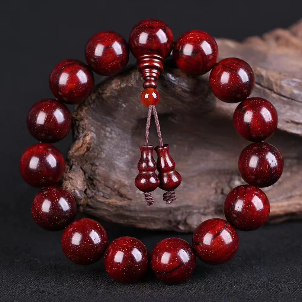 

Genuine Natural iIndian Lobular Red Sandalwood 18mm beads bracelet high density with Venus rosewood bangle for men women gift