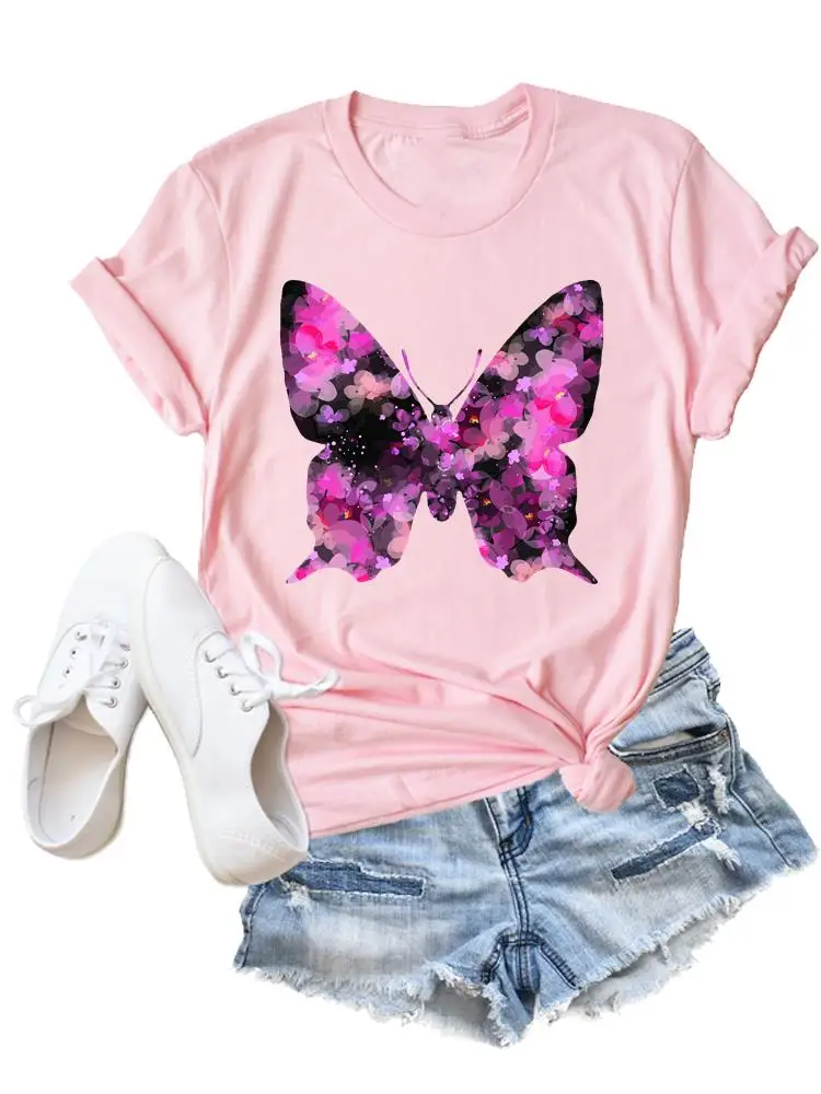 

Женская футболка с принтом в виде бабочек, летняя повседневная футболка с рисунком, в стиле 90-х