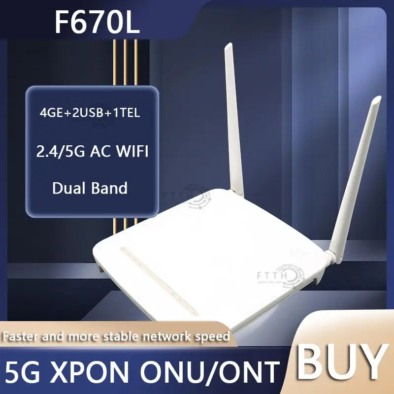 F670L XPON ONT ONU 4GE + 1TEL + 2USB двухдиапазонный WIFI GPON EPON OLT 2,4G/5G AC WIFI ONU б/у без блока питания