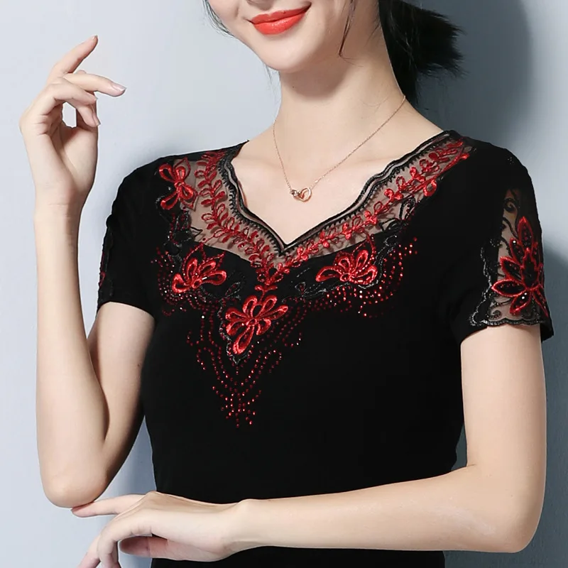 Распродажа летние женские кружевные топы с коротким рукавом эластичная Женская