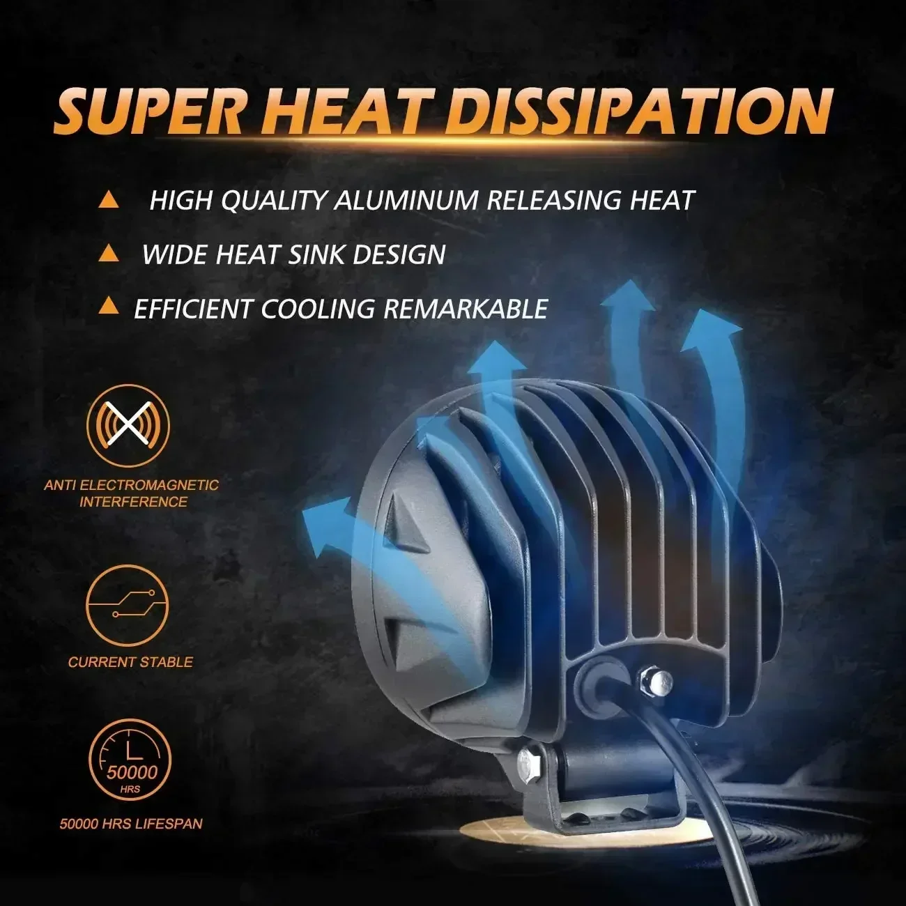 Фото AUXBEAM 4-дюймовые круглые светодиодные противотуманные фары Янтарно-желтый рабочий свет 3535 Светодиодный прожектор для Jeep Wrangler Грузовик SUV ATV UTV №2