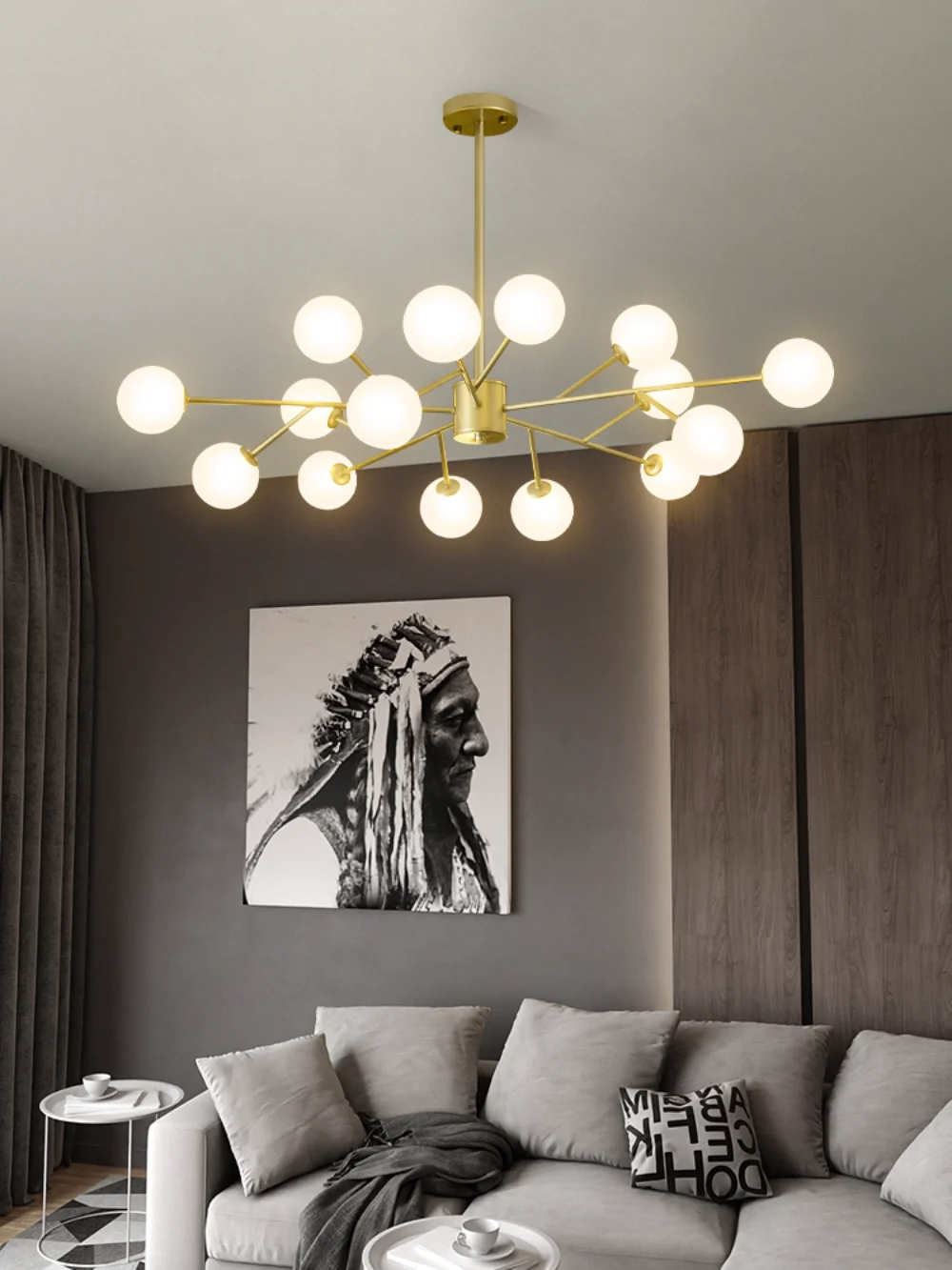 

Modern living room LED branch chandelier Nordic style design molecular lighting luxury Gold/black magic bean bedroom chandelier
