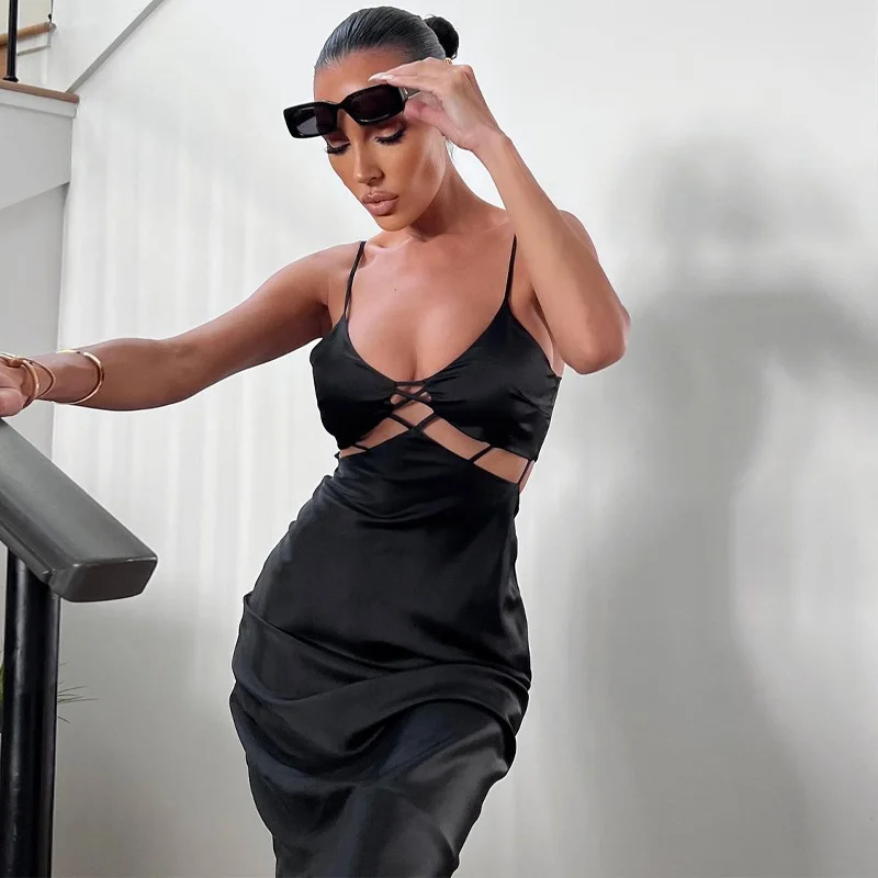 

Летняя Сексуальная одежда Zoctuo Y2K, ажурные облегающие платья-миди без рукавов с открытой спиной для женщин, элегантные наряды для клувечерни...