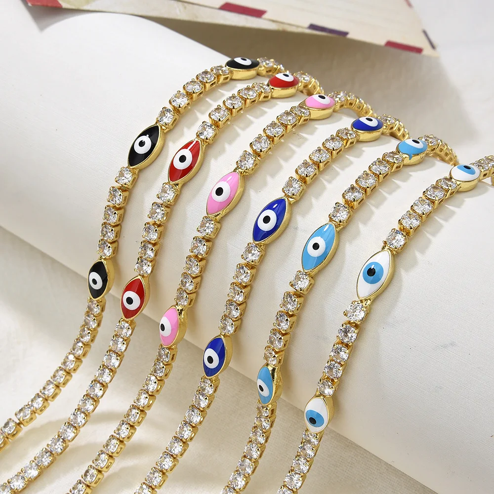 

Популярная медная вставка циркониевая Геометрическая призматическая красочная капающая нефть турецкий демонический глаз браслеты с орнаментами для мужчин и женщин