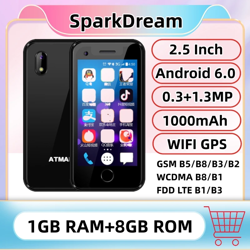 

4G LTE Super Mini Smartphone 1GB RAM 8GB ROM 2.5" Android 6.0 MTK6737 Quad Core Google Play WIFI Small Card Mobile Pocket Phone