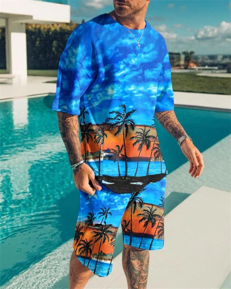 

Summer Men Sport Suit 2 Piece Sets Tracksuit Men's Printing Clothes Retro Beach Style 3D Printed t shirts Men Suit shirt Shorts