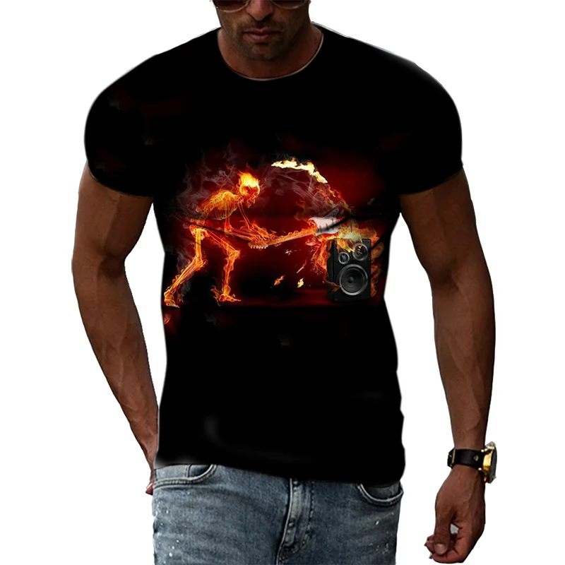 

Summer Mania Rock Guitar Fashion Avant-garde 3D Harajuku Print Men's And Women's Street Hip-hop Short-sleeved Round Neck T-shirt