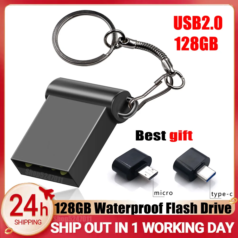 

USB 2.0 Super Mini OTG Flash Drive 128GB 64GB 32GB 16GB 8GB Pendrive Waterproof USB Pen Drive memory Sticks Type-c Adapter Gift