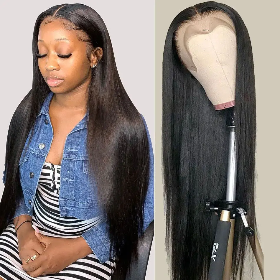Peruvian Straight Transparent Closure Wig Pre Plucked Lace Front Human Hair Wigs 13x4 Lace Frontal Wigs for Women Fast Shipping