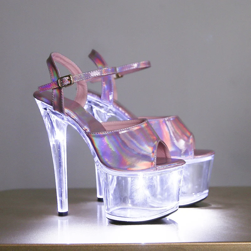 Меняющий цвет прозрачные светящиеся женские сандалии на платформе обувь для