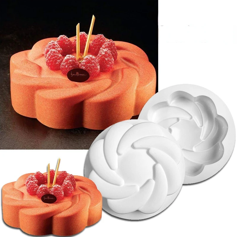 

New Single 6-inch Vortex Eight-petal Flower French Mousse Mold DIY Chocolate Cake Silicone Baking Tool Cake Decorating Tools