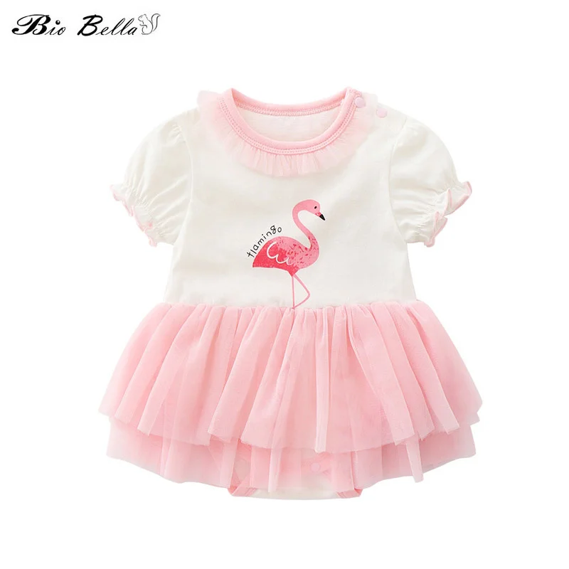 

Newborn Infant Girls Summer Bodysuit Cotton Birthday Party Lace Baby Girl Clothes For 0-12M Animal Printed Kids Costume