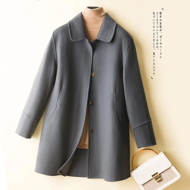 Autumn and winter new double-sided cashmere coat doll collar simple loose and thick 100% pure wool short coat women