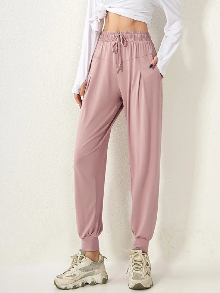 JESSIC Autumn Winter Sports Leisure Pants Solid Color Pocket Thin Women Loose Legged Running Fitness Fast Dry High Waist New