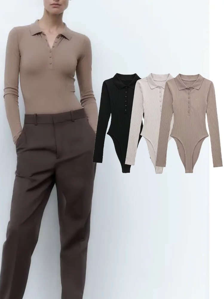 

Женское боди с воротником-поло, в винтажном стиле