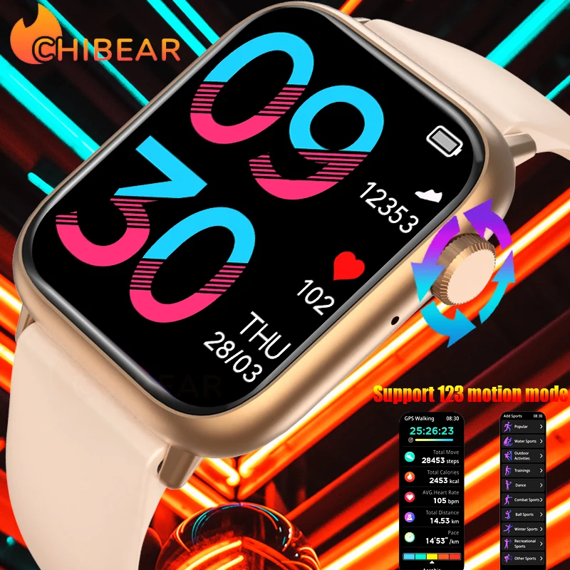 

1,85 дюйма Bluetooth вызов Smartwatch Мужчины 24 часов сердечного ритма Поддержка 123 Спорт Женщины Поворотные кнопки Смарт-часы Для Android iOS
