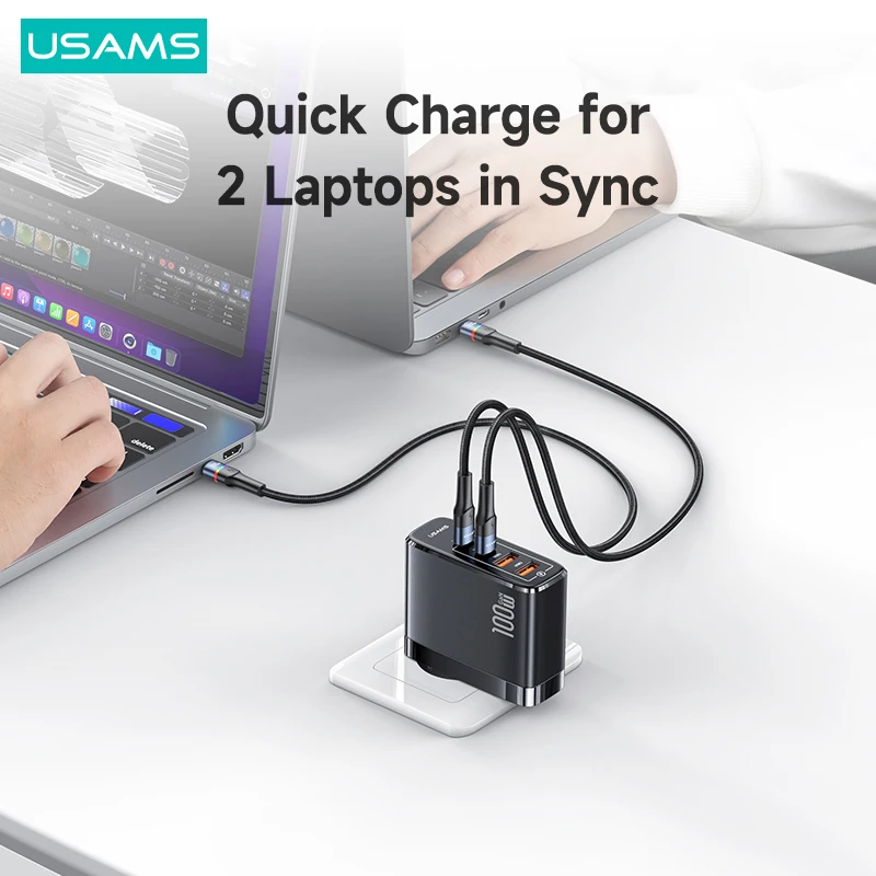 USAMS Зарядное устройство GaN 100 Вт USB Type C PD Быстрое зарядное с быстрой зарядкой 4.0 3.0