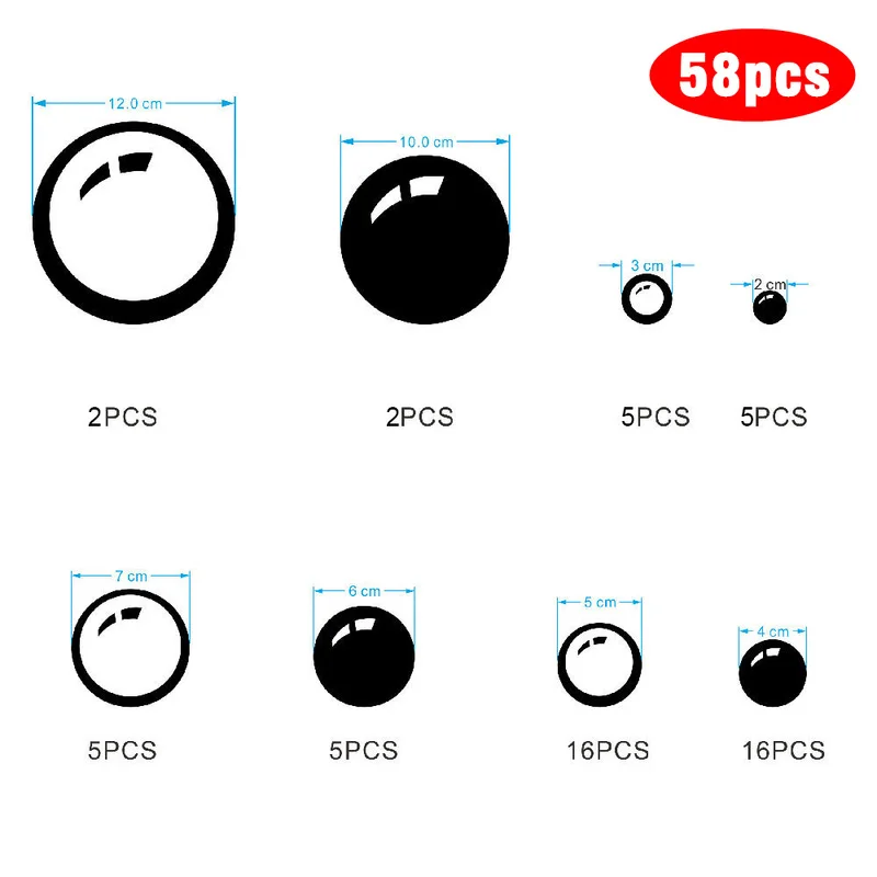 58 шт. зеркальные 3D наклейки на стену с пузырьками | Дом и сад