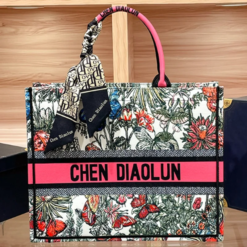 Осенняя новая многоцветная сумка для покупок с цветочной вышивкой вместительная