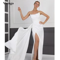 verngo simple silk satin beach wedding dresses strapless overskirt pleats floor length bridal gowns formal robe de mariage