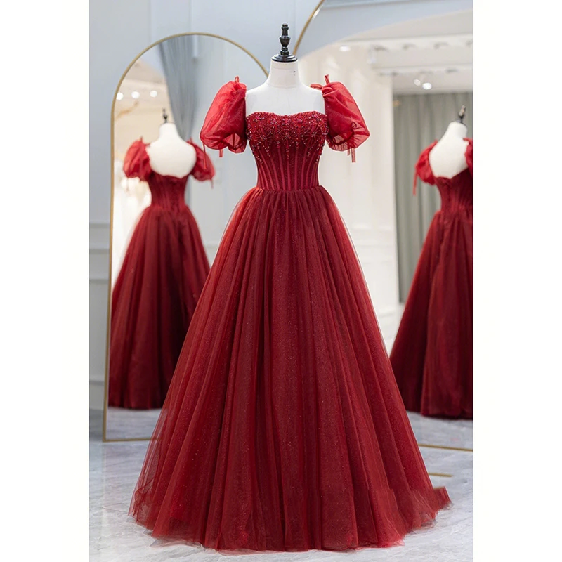 на заказ 14478 # Элегантное красное пышное тюлевое платье без бретелек с бантом Bishop