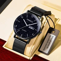 2022 new men watch stainless steel top quality luxury push button hidden clasp waterproof luminous date week sport wrist watches