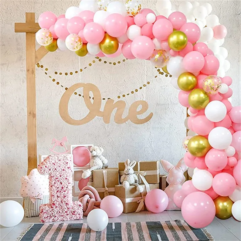 

121pcs Pink Balloon Garland Arch Kit White Gold Confetti Balloons for Baby Shower Adlut Kids Birthday Wedding Party Decoration
