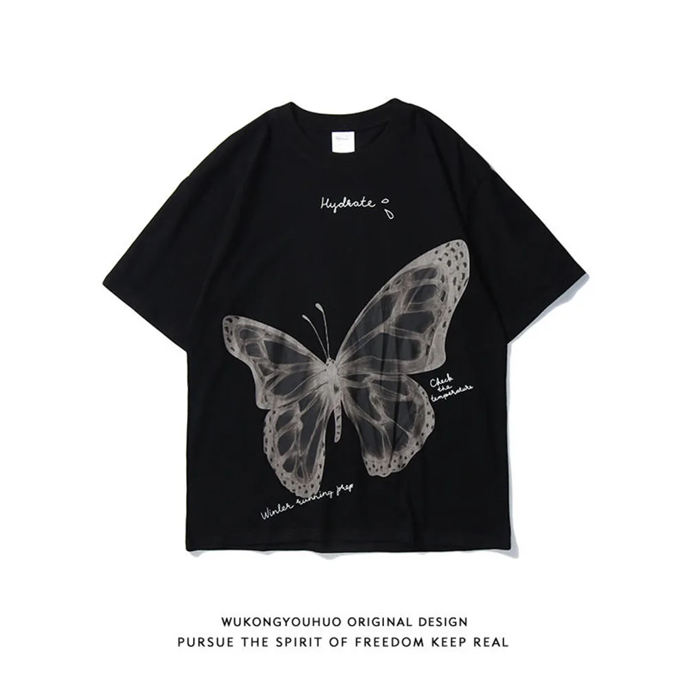 Y2k Gothic Women T-shirt Harajuku Street Dark Butterfly Print Tops Punk Oversized Short Sleeve Streetwear Summer 2022