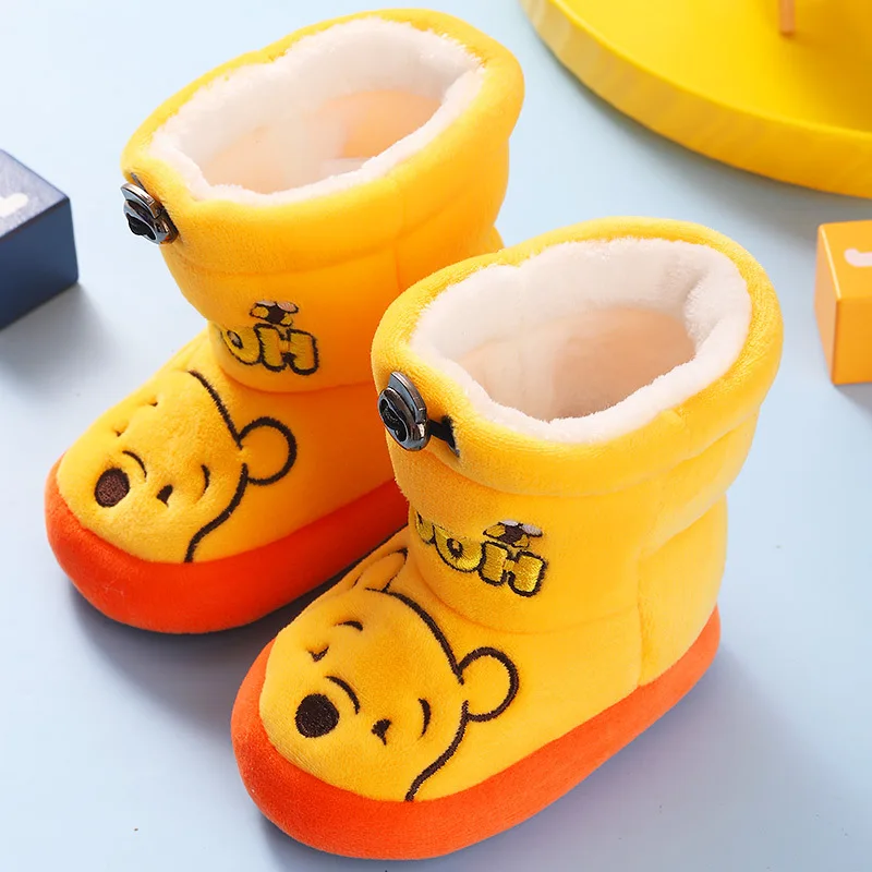 Disney Winnie The Pooh Snow Booties Cotton Shoes Plus VelvetMickey Mouse Shoes Baby Soft-soled Toddler Shoes Winter 0-1y Old Cut