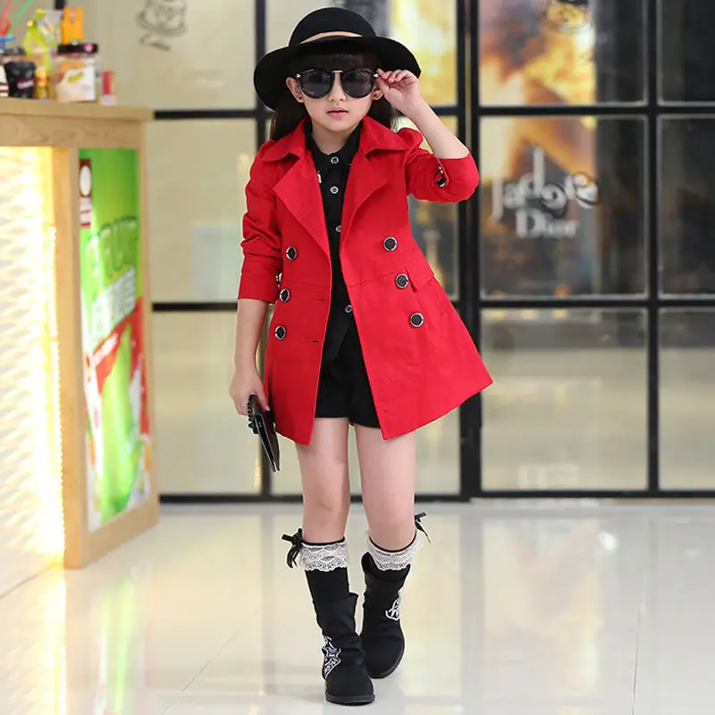 3-14Y Teen Girls Long Trench Coats 2022 New Fashion England Style Windbreaker Jacket for Girls Spring Autumn Children's Clothing images - 6