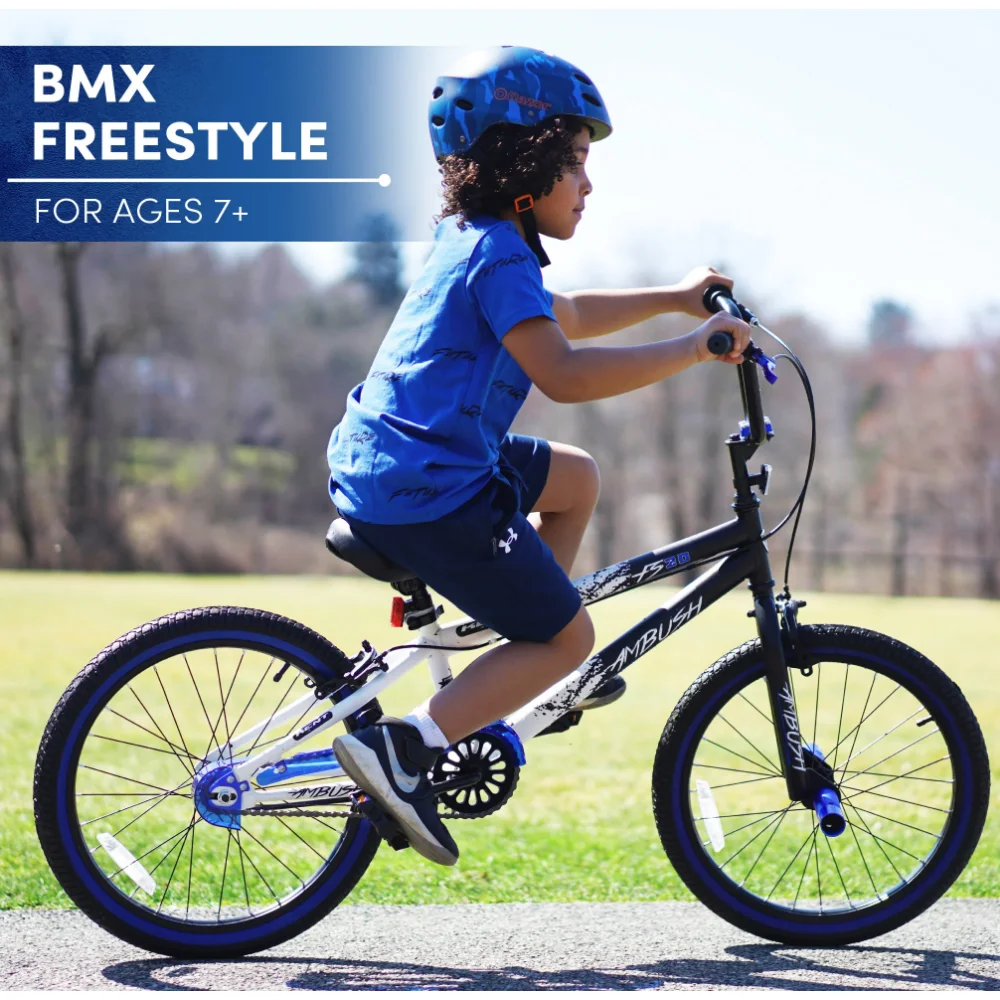 Kent Bicycles 20" Boy's Ambush BMX Bike, Black/Blue