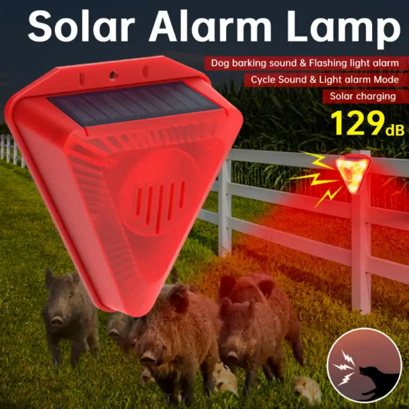 

Solar Sound Light Alarm Motion Sensor 129dB 12MHZ-44MHZ Siren Sound Alert 6LEDs Flash Warning Strobe Security Alarm Farm Villa