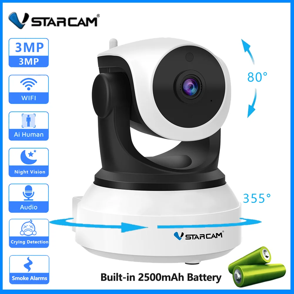 

Vstarcam 3MP IP Camera Wifi Camera 1080P Indoor CCTV Surveillance Security Camera Auto Tracking 2500mAh Battery PIR Alarm Audio