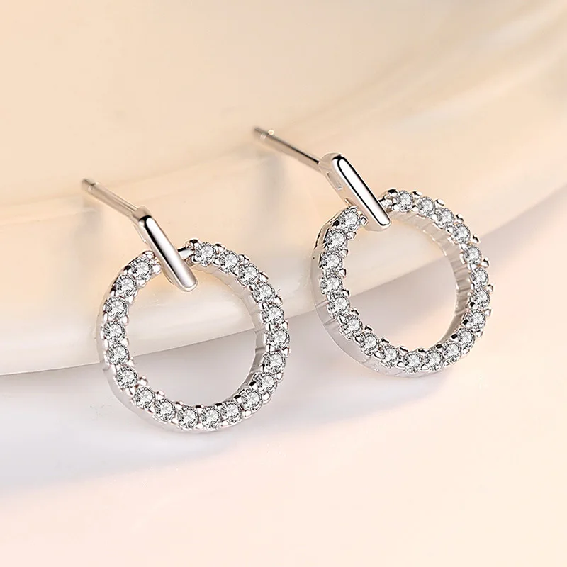 

Korean Crystal Round Circle Earrings Silver Plated Color Stud Earrings For Women Earing Jewelry Earings Kolczyki Pendientes CF