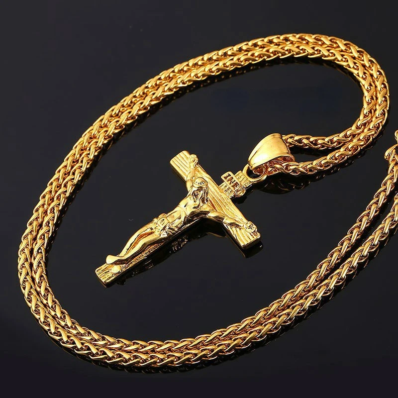 

Religious Jesus Cross Necklace for Men Fashion Gold Color Cross Pendent with Chain Necklace Jewelry Gifts for Men Pendant